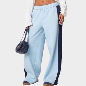 edikted contrast panel sweatpants light blue wide leg